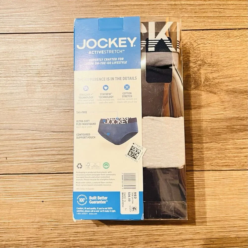 Jockey ActiveStretch 4-Pack Men’s Briefs Size M 32-34 New Sealed Cotton Stretch